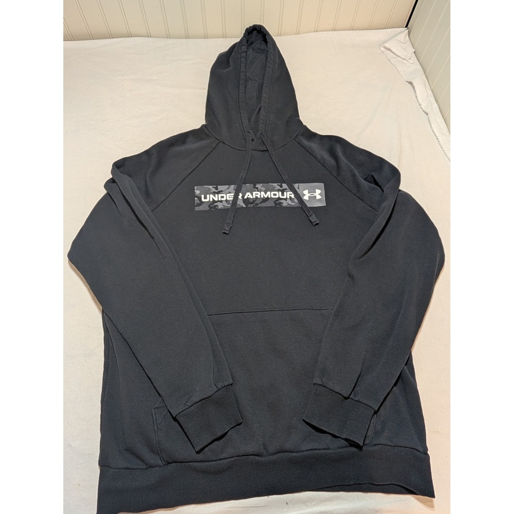 Under Armour Mens Rival Fleece Hoodie Black Camo Box Logo Pullover Medium